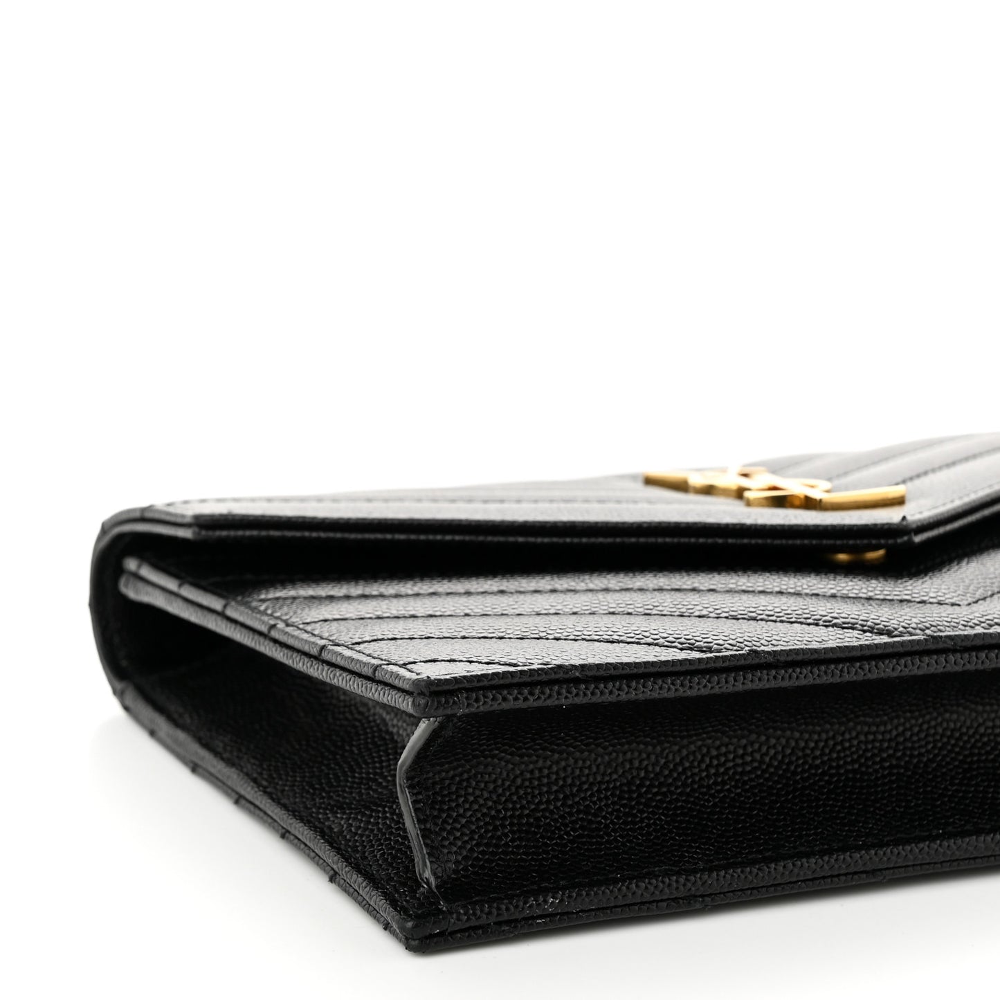 Grain De Poudre Matelasse Chevron Monogram Envelope Chain Wallet Black