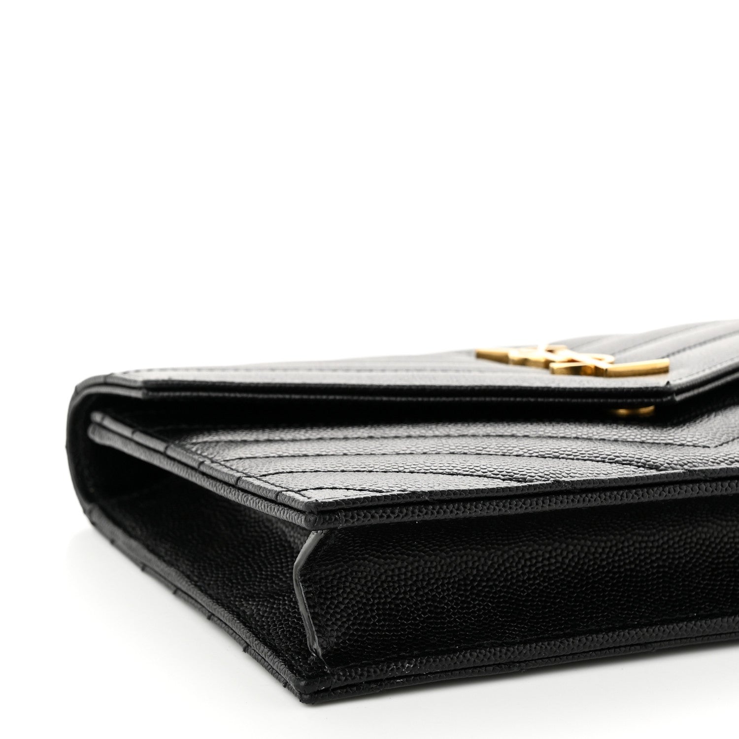 Saint Laurent Grain De Poudre Matelasse Chevron Monogram Envelope Chain Wallet Black 9 of 11