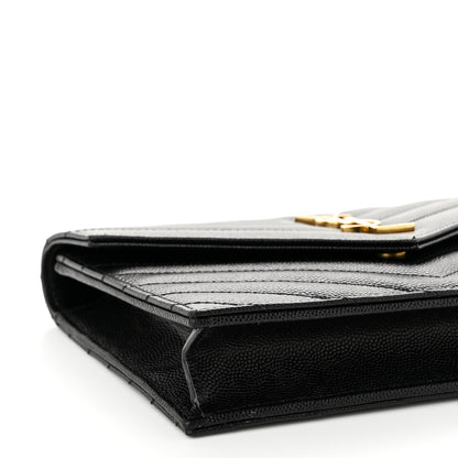 Saint Laurent Grain De Poudre Matelasse Chevron Monogram Envelope Chain Wallet Black 9 of 11