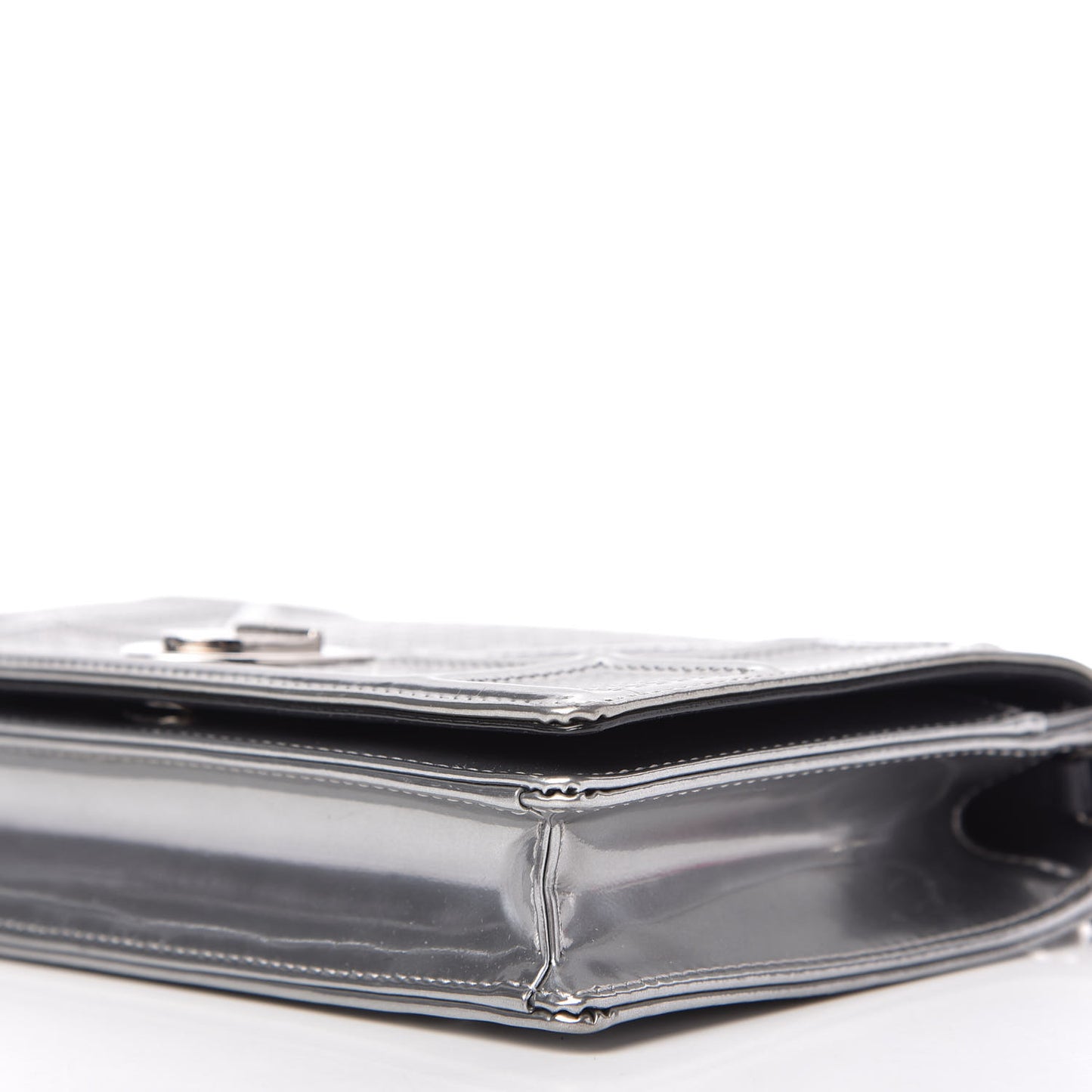Metallic Patent Micro-Cannage Diorama Wallet on Chain Pouch Silver