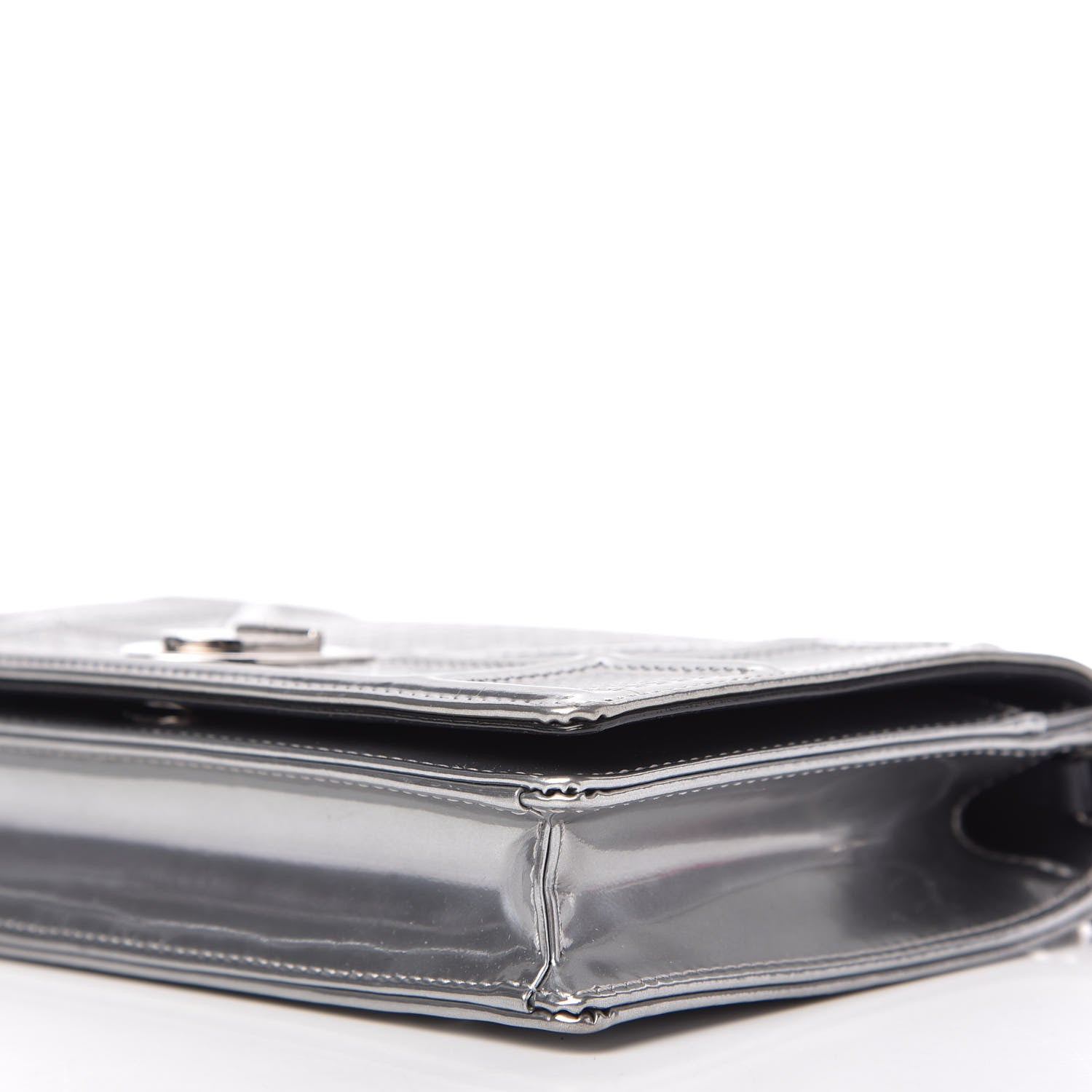 Christian Dior Metallic Patent Micro-Cannage Diorama Wallet on Chain Pouch Silver 7 of 11