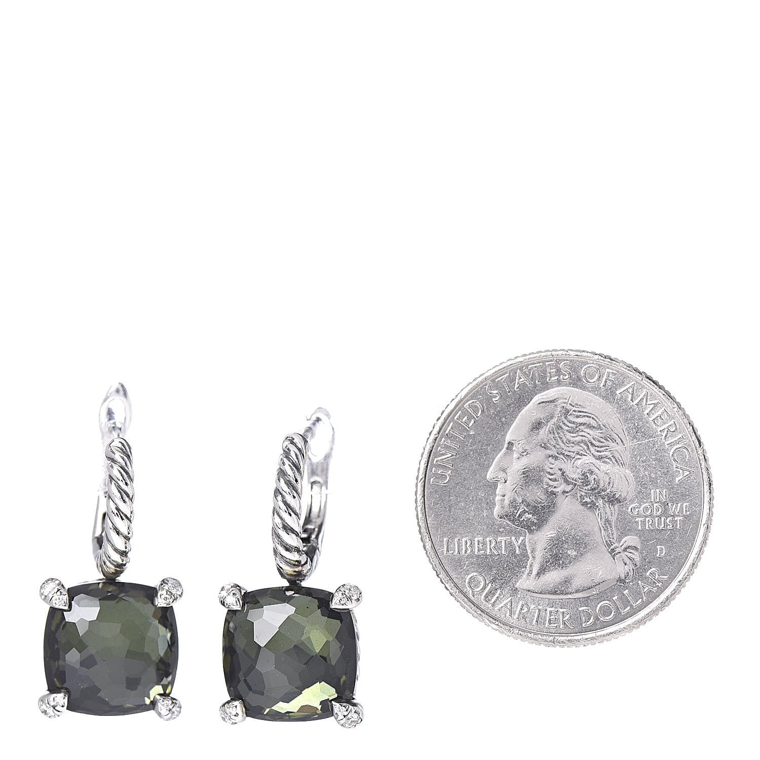 David Yurman Sterling Silver Green Orchid Diamond Chatelaine Drop Earrings 2 of 4