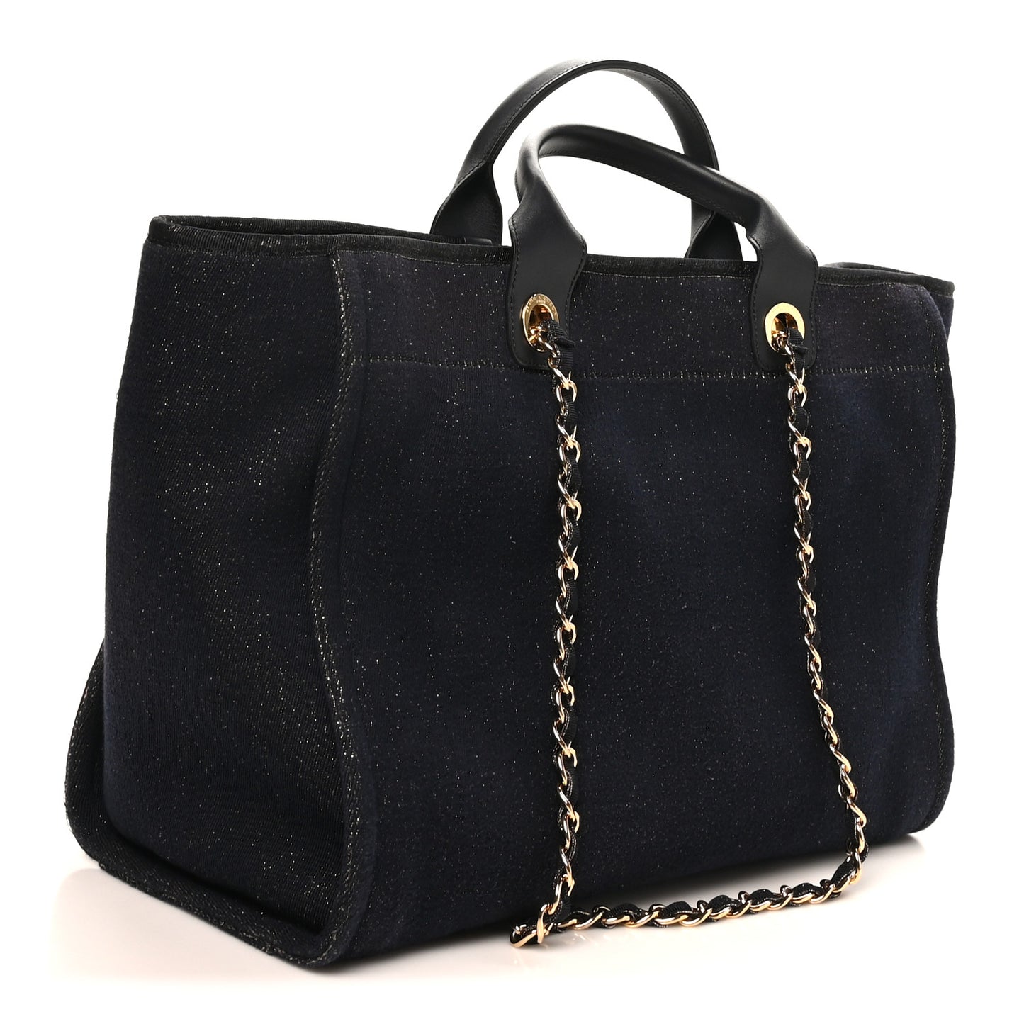 Lurex Canvas Medium Deauville Tote Navy Blue Gold