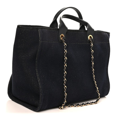 Chanel Lurex Canvas Medium Deauville Tote Navy Blue Gold 2 of 10