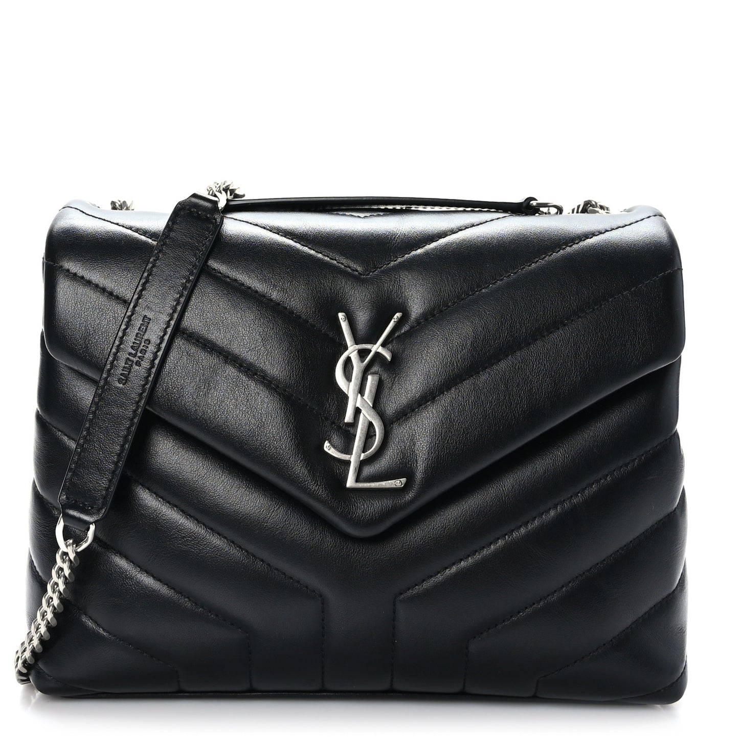 Calfskin Y Quilted Monogram Small Loulou Chain Satchel Black