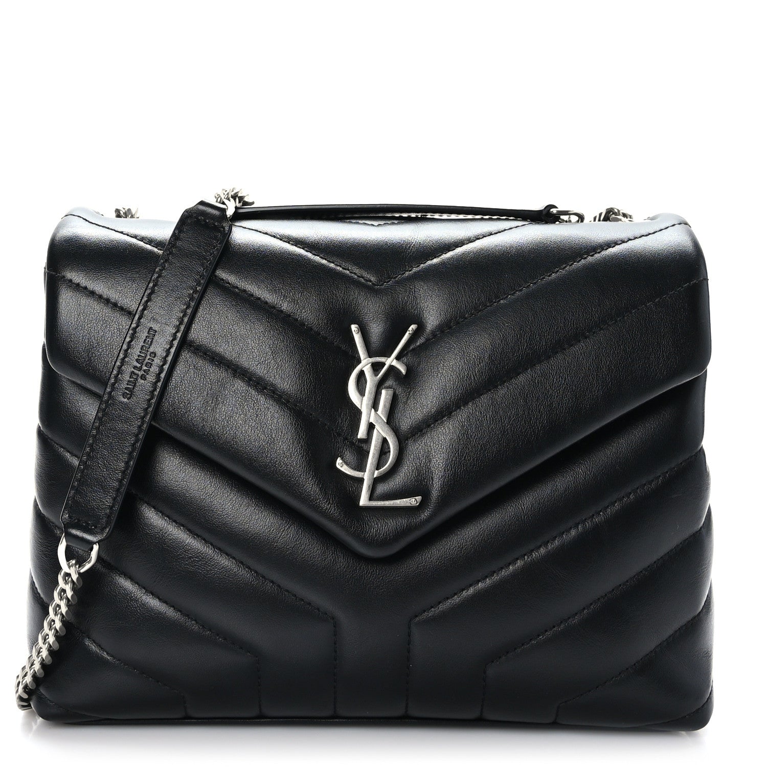 Saint Laurent Calfskin Y Quilted Monogram Small Loulou Chain Satchel Black 1 of 8