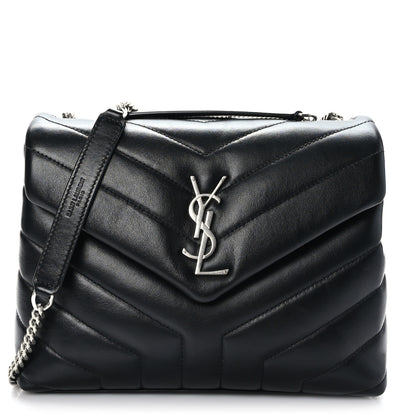 Saint Laurent Calfskin Y Quilted Monogram Small Loulou Chain Satchel Black 1 of 8