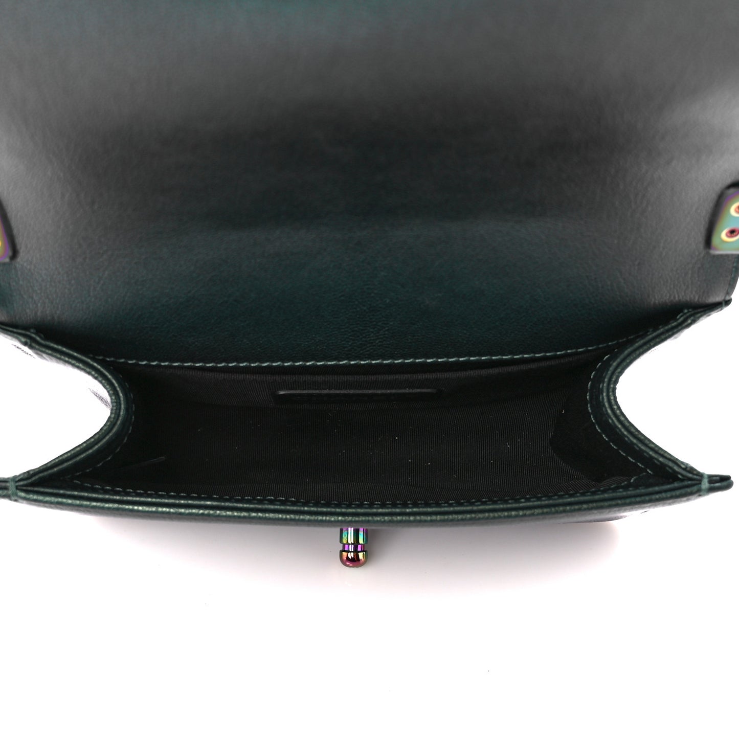 Iridescent Goatskin Quilted Small Boy Flap Green