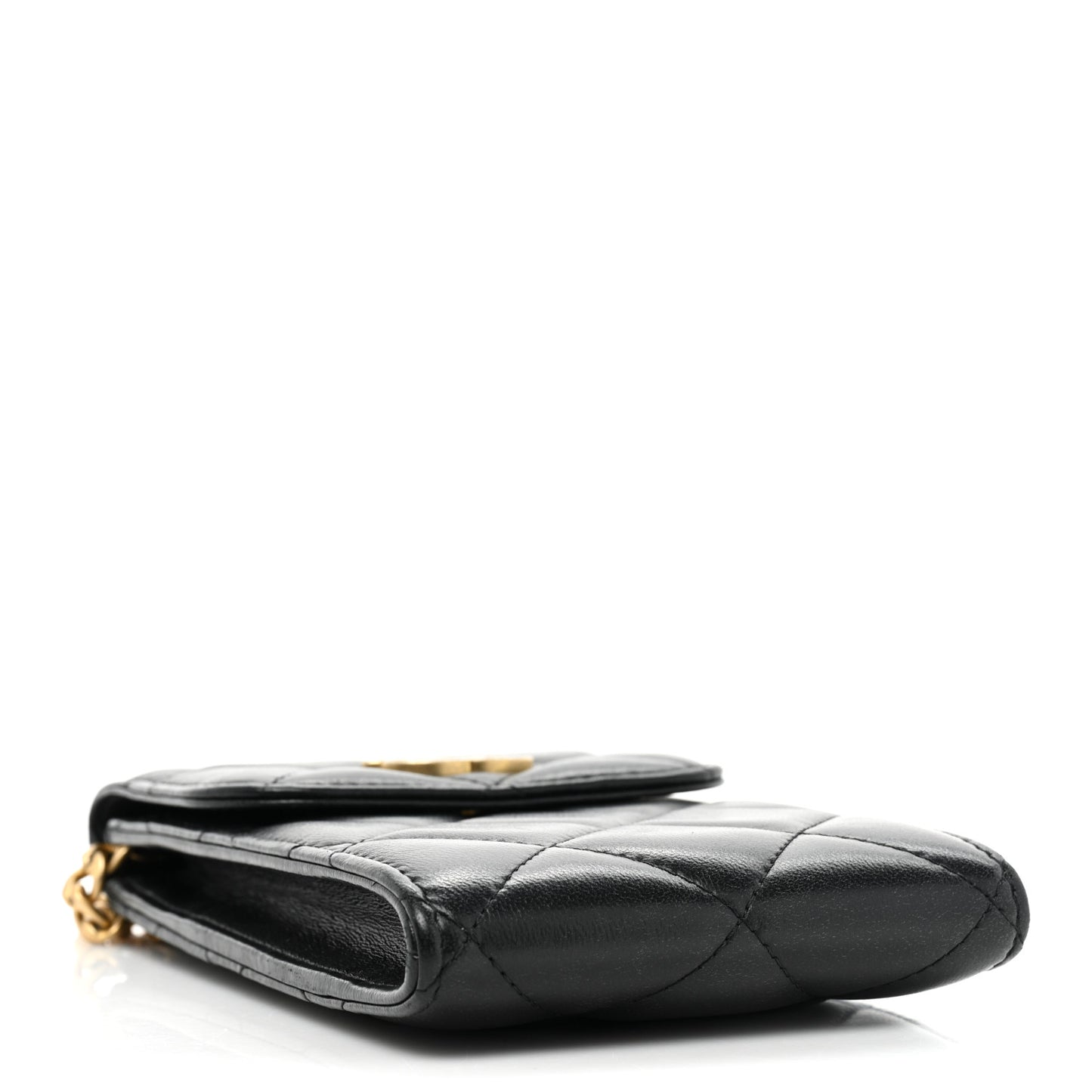 Lambskin Enamel Quilted Chain Phone Holder Black