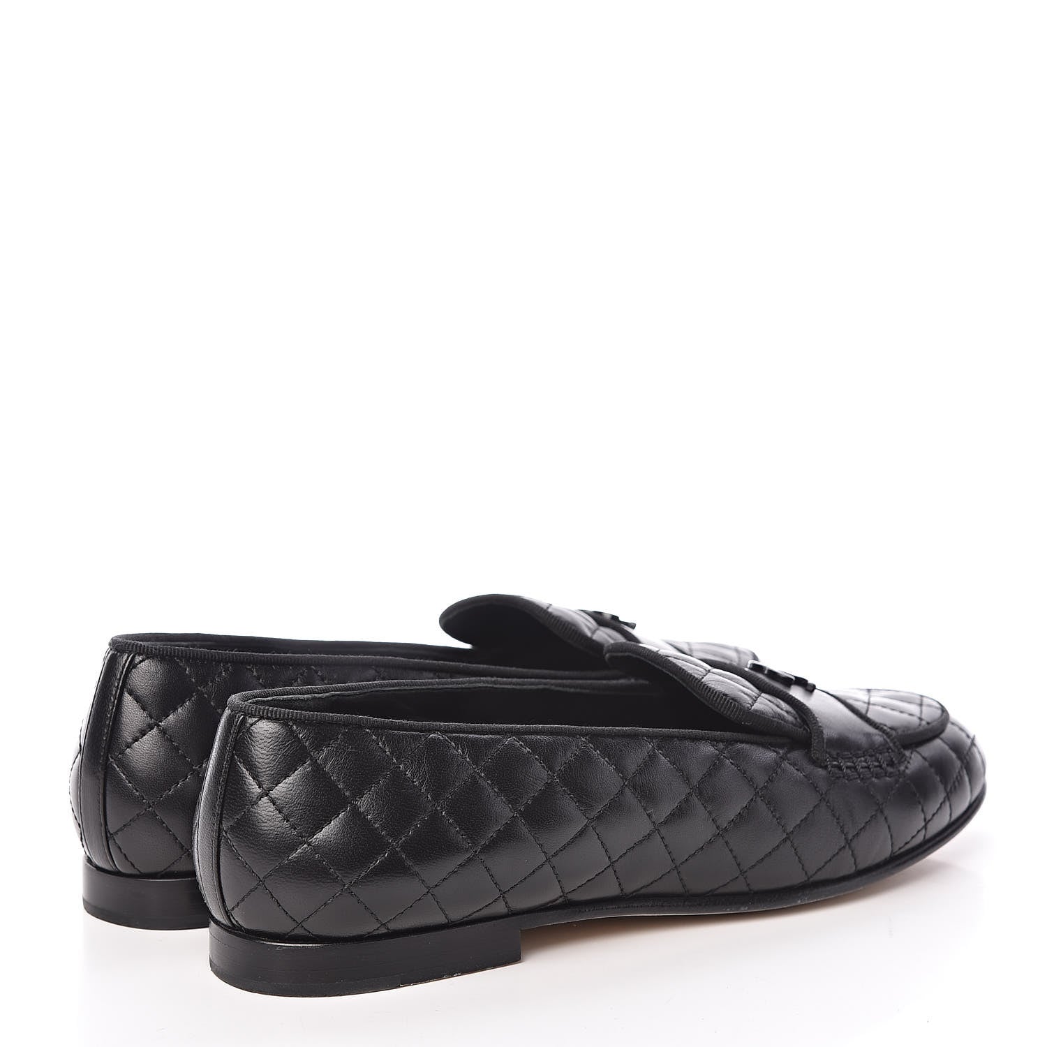 Chanel Lambskin Quilted CC Loafers 37.5 Black 4 of 15