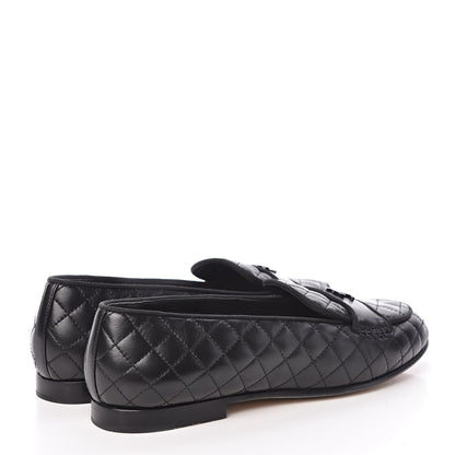 Chanel Lambskin Quilted CC Loafers 37.5 Black 4 of 15