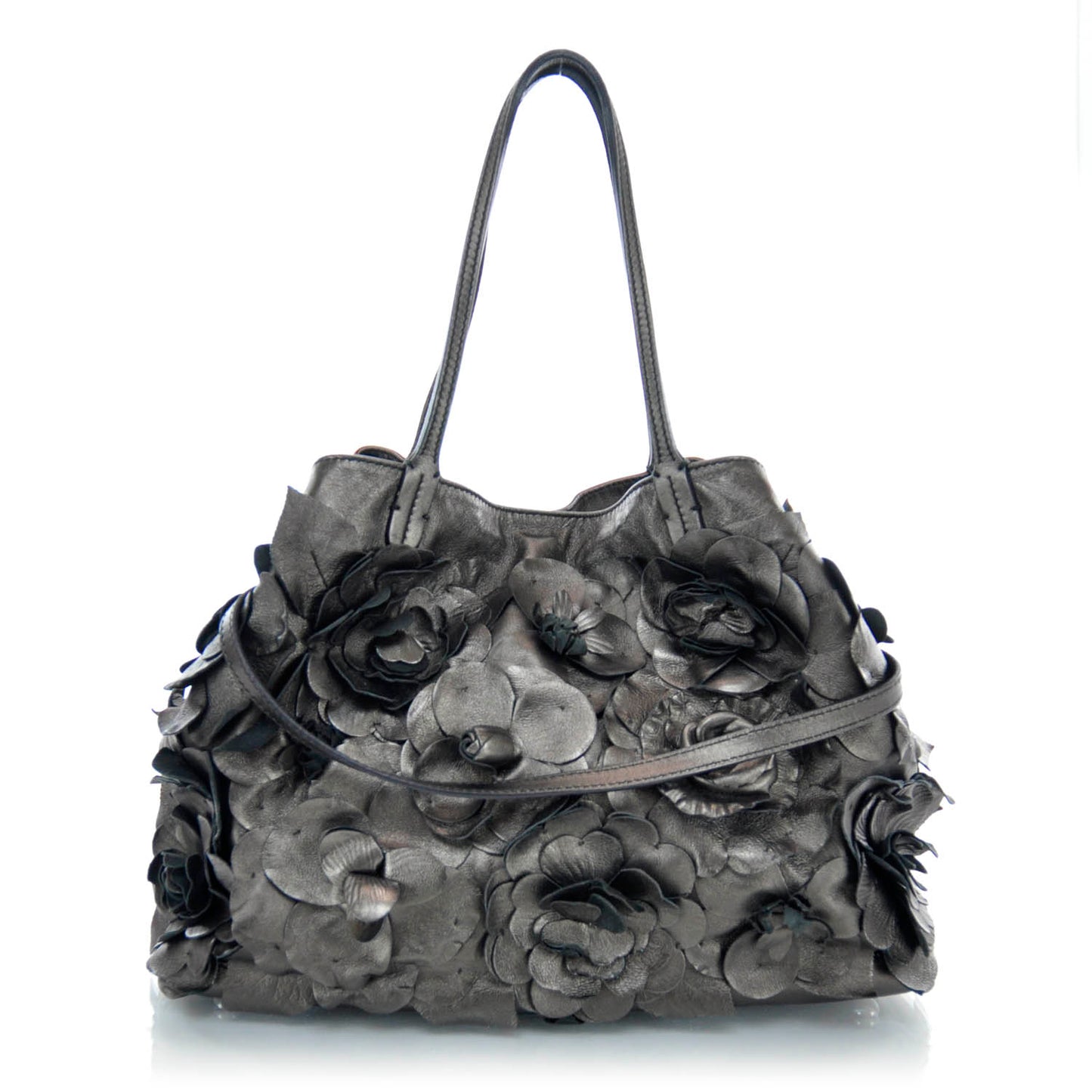 Leather Rosette Tote Metallic