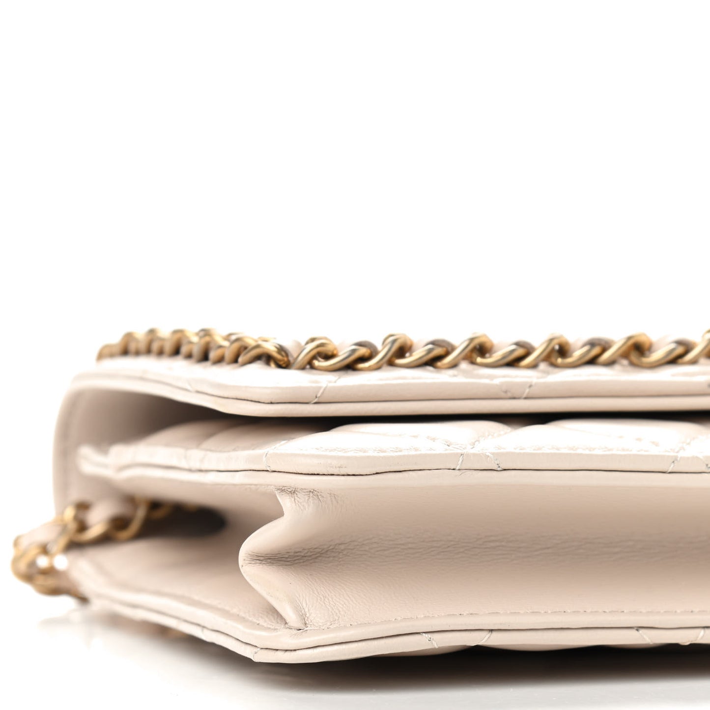 Lambskin Quilted Chain Around Wallet On Chain WOC Beige