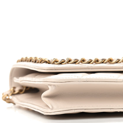 Chanel Lambskin Quilted Chain Around Wallet On Chain WOC Beige 9 of 10