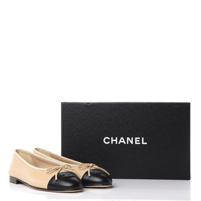 Chanel Lambskin CC Cap Toe Ballerina Flats 37.5 Beige Black 9 of 9