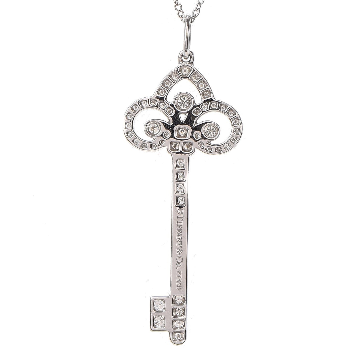 Platinum Diamond .41ct Fleur De Lis Key Pendant Necklace