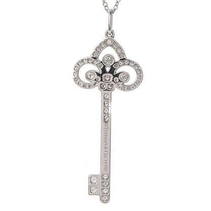 Tiffany Platinum Diamond .41ct Fleur De Lis Key Pendant Necklace 5 of 8