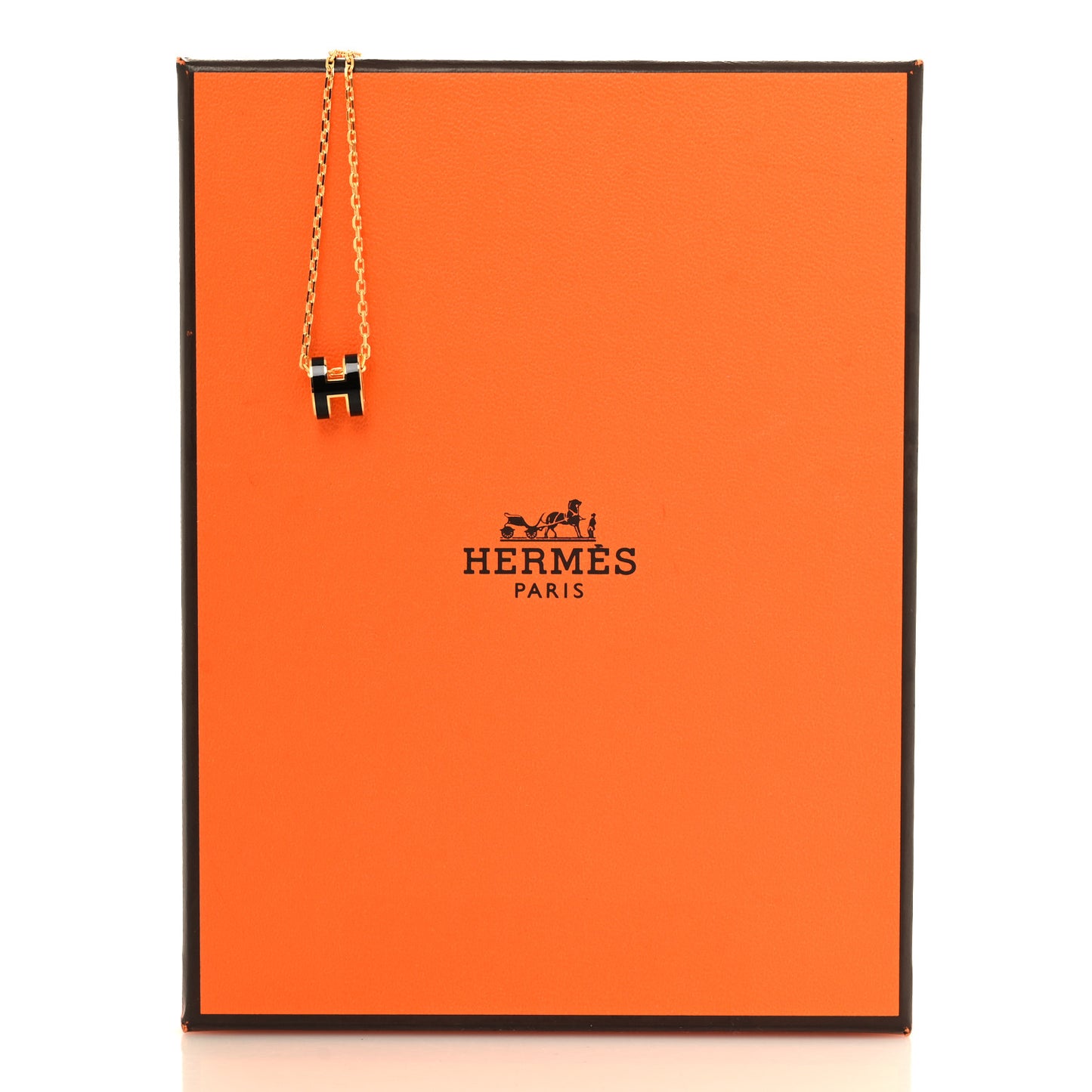 Lacquered Gold Mini Pop H Pendant Necklace Black
