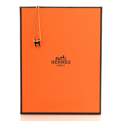 Hermes Lacquered Gold Mini Pop H Pendant Necklace Black 6 of 6