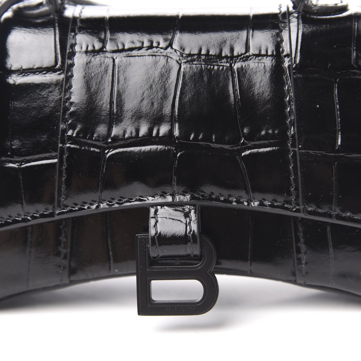 Shiny Calfskin Monochrome Crocodile Embossed Hourglass Top Handle Bag Mini Black