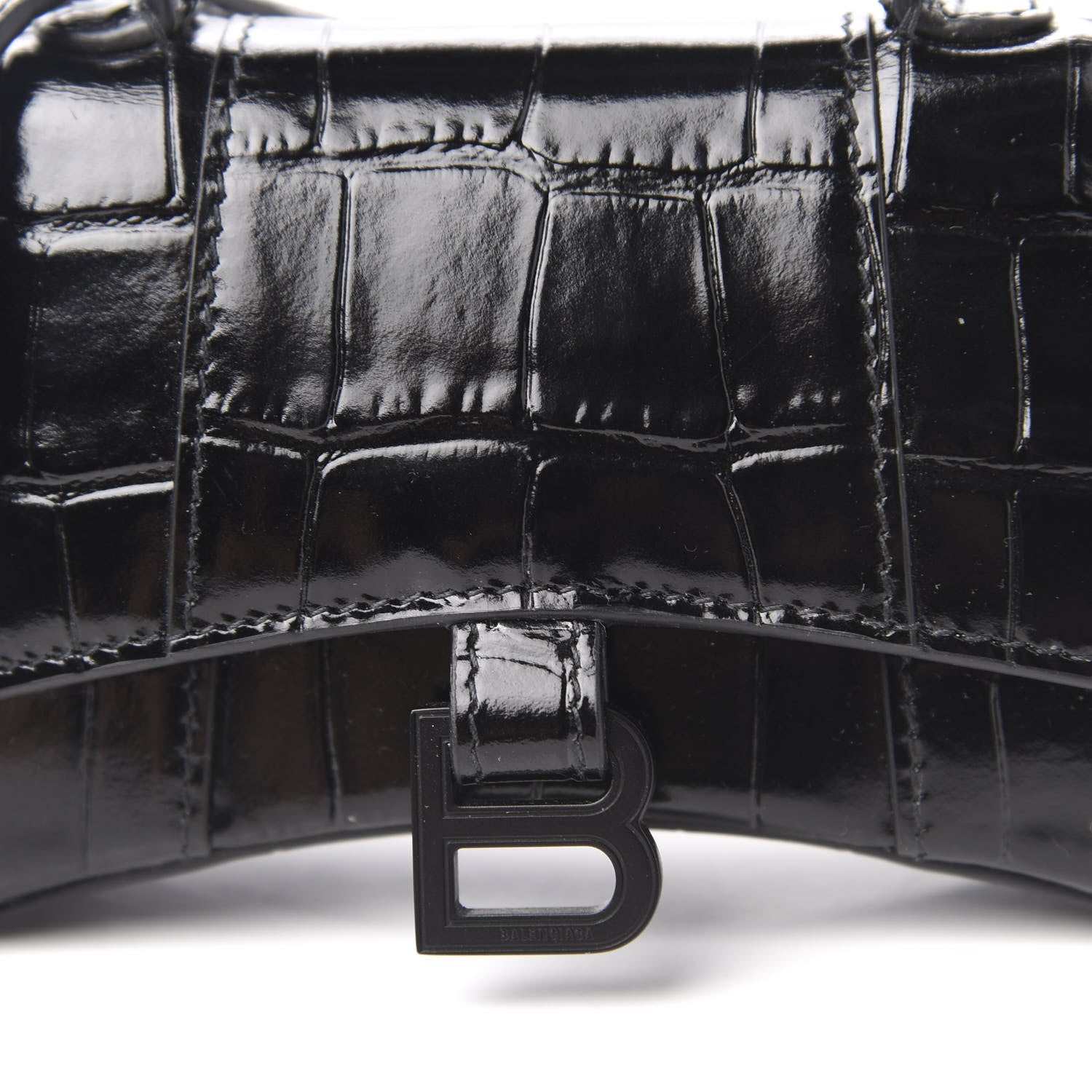 Balenciaga Shiny Calfskin Monochrome Crocodile Embossed Hourglass Top Handle Bag Mini Black 9 of 9