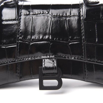 Balenciaga Shiny Calfskin Monochrome Crocodile Embossed Hourglass Top Handle Bag Mini Black 9 of 9
