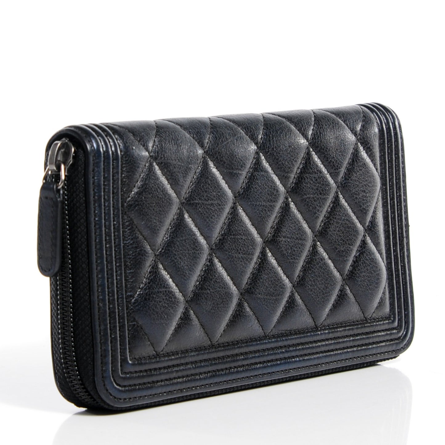 Calfskin Quilted Boy Zip Around Wallet Black