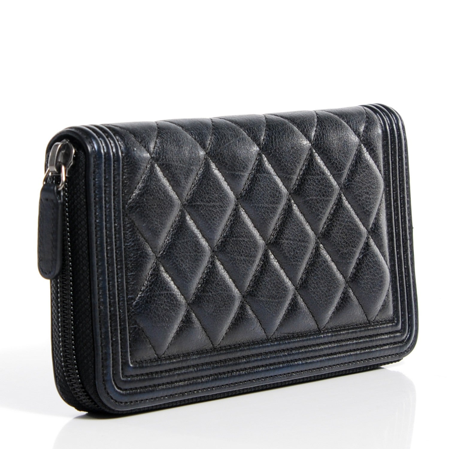 Chanel Calfskin Quilted Boy Zip Around Wallet Black 3 of 8