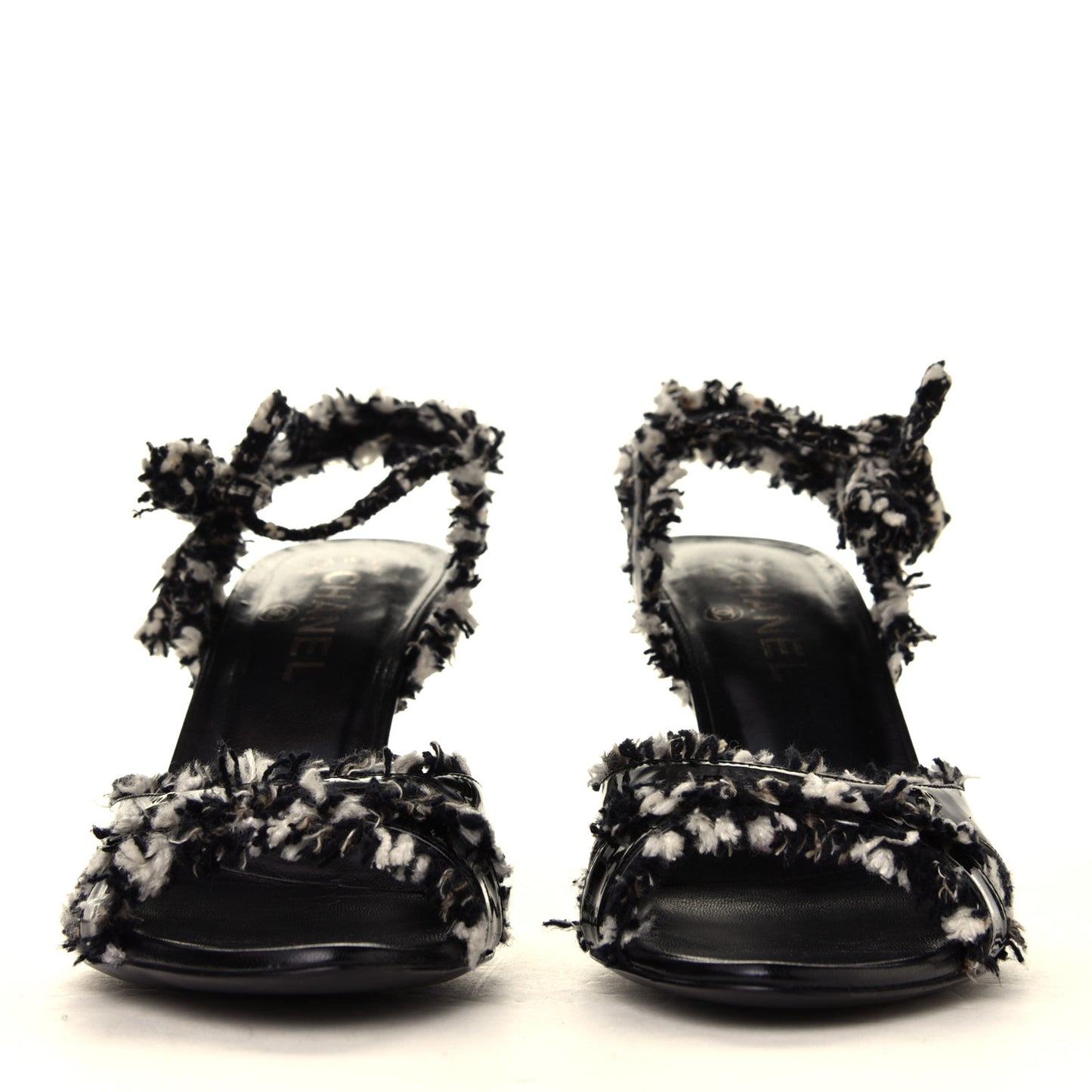 Patent Tweed Slingback Sandals 38 Black