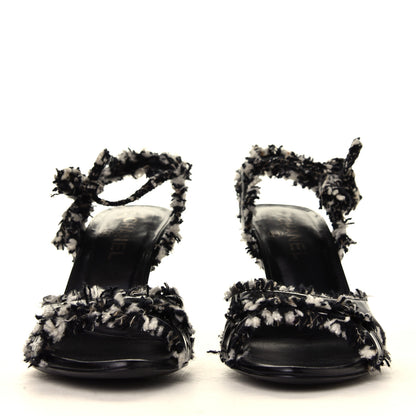 Chanel Patent Tweed Slingback Sandals 38 Black 4 of 6