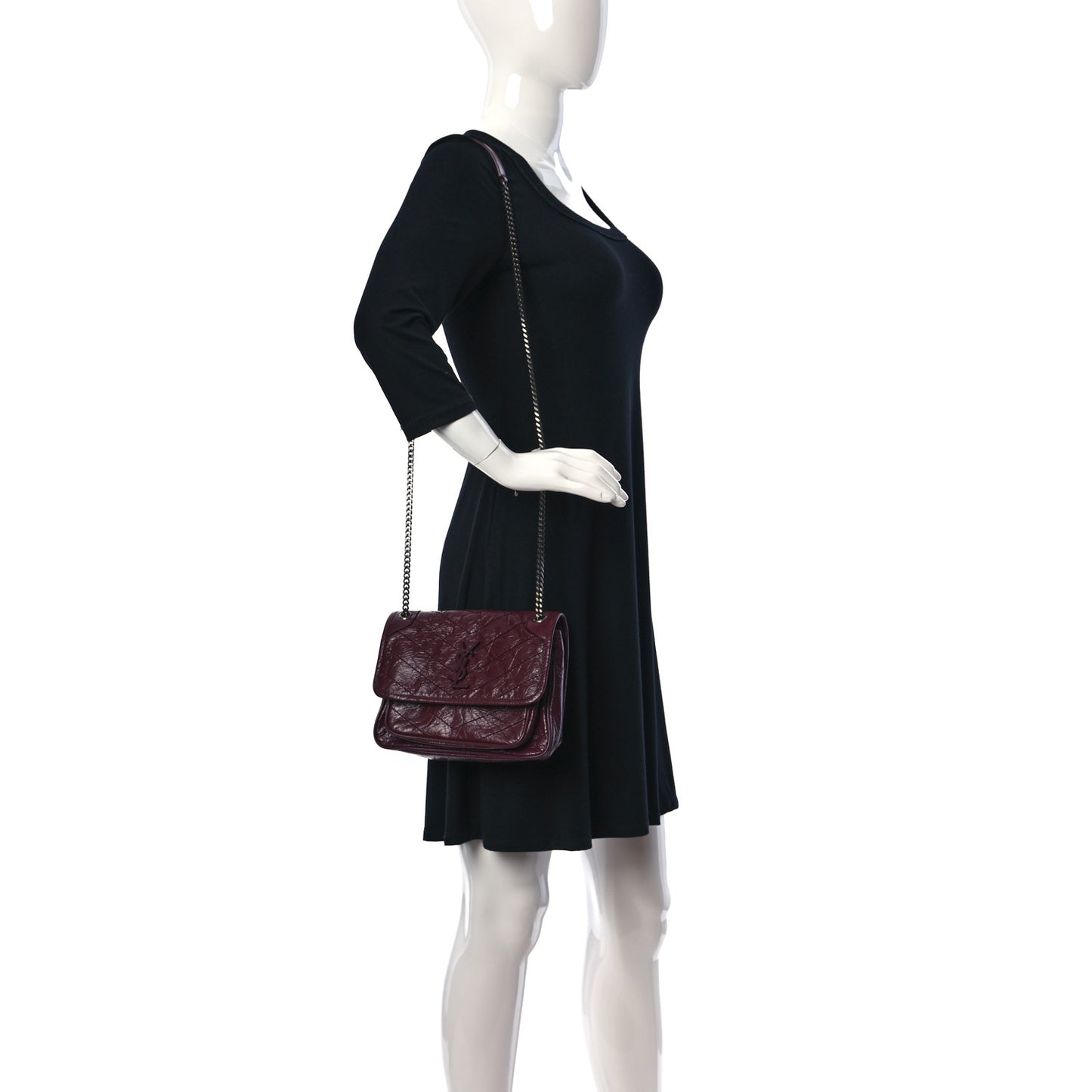 Crinkled Calfskin Matelasse Monogram Baby Niki Chain Satchel Rouge Legion