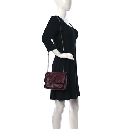 Saint Laurent Crinkled Calfskin Matelasse Monogram Baby Niki Chain Satchel Rouge Legion 2 of 8