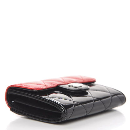 Chanel Patent Quilted Bi-Color Flap Card Holder Wallet Black Red 4 of 9