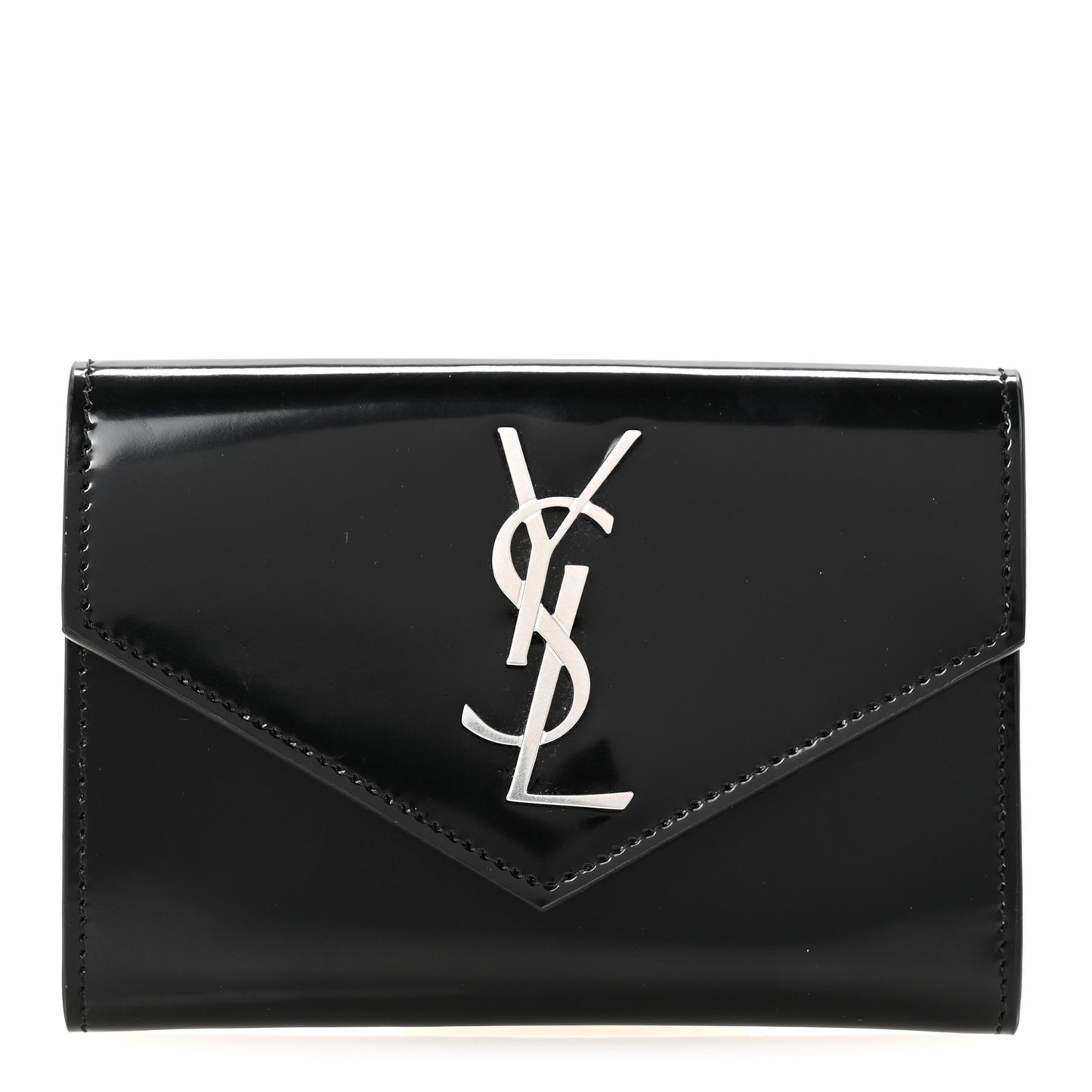 Patent Calfskin Small Monogram Envelope Wallet Black