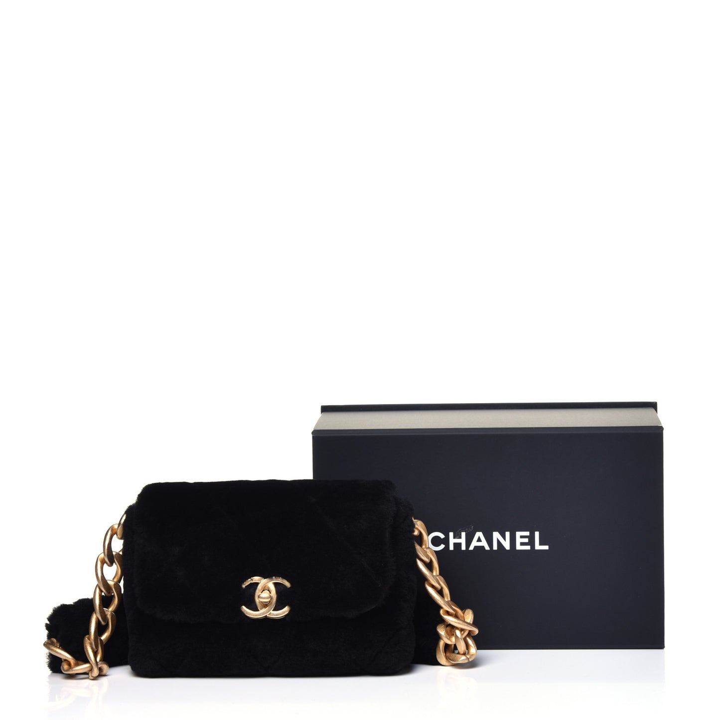 Shearling Quilted Single Flap Black