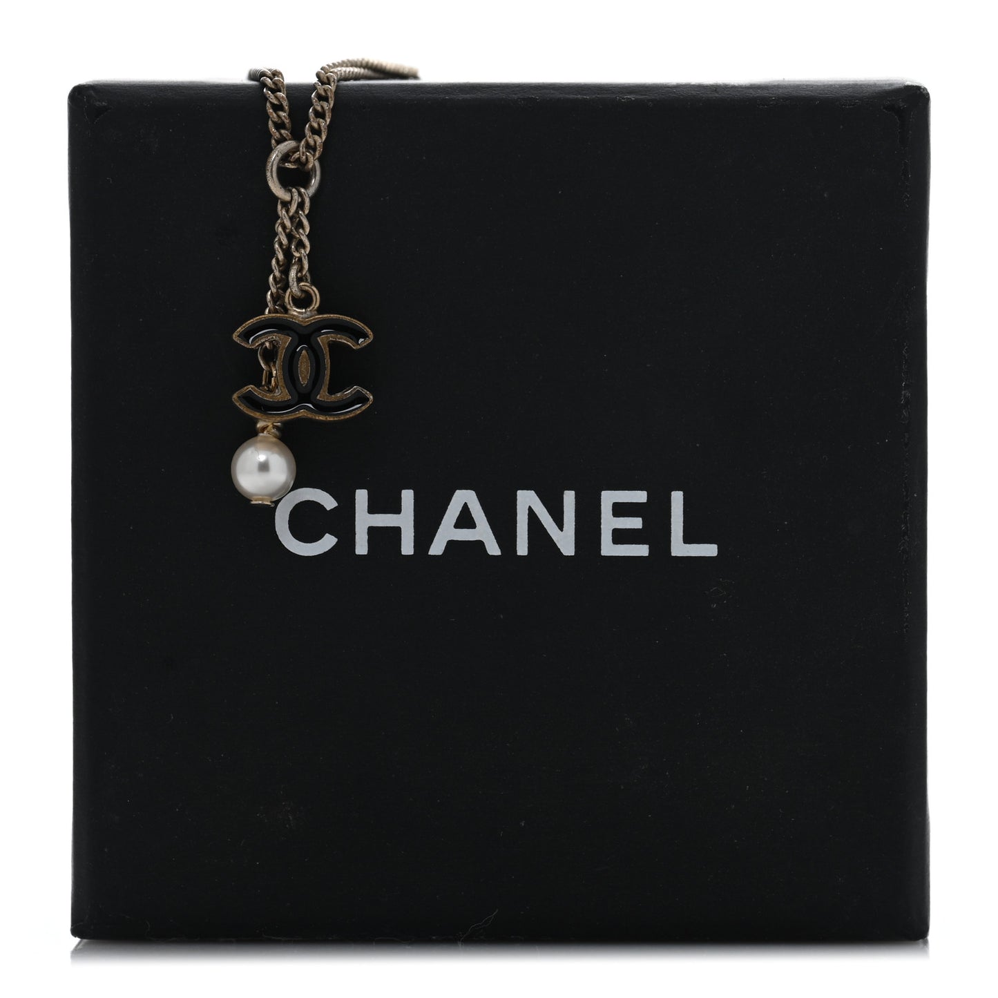 Enamel Pearl CC Necklace Black Gold