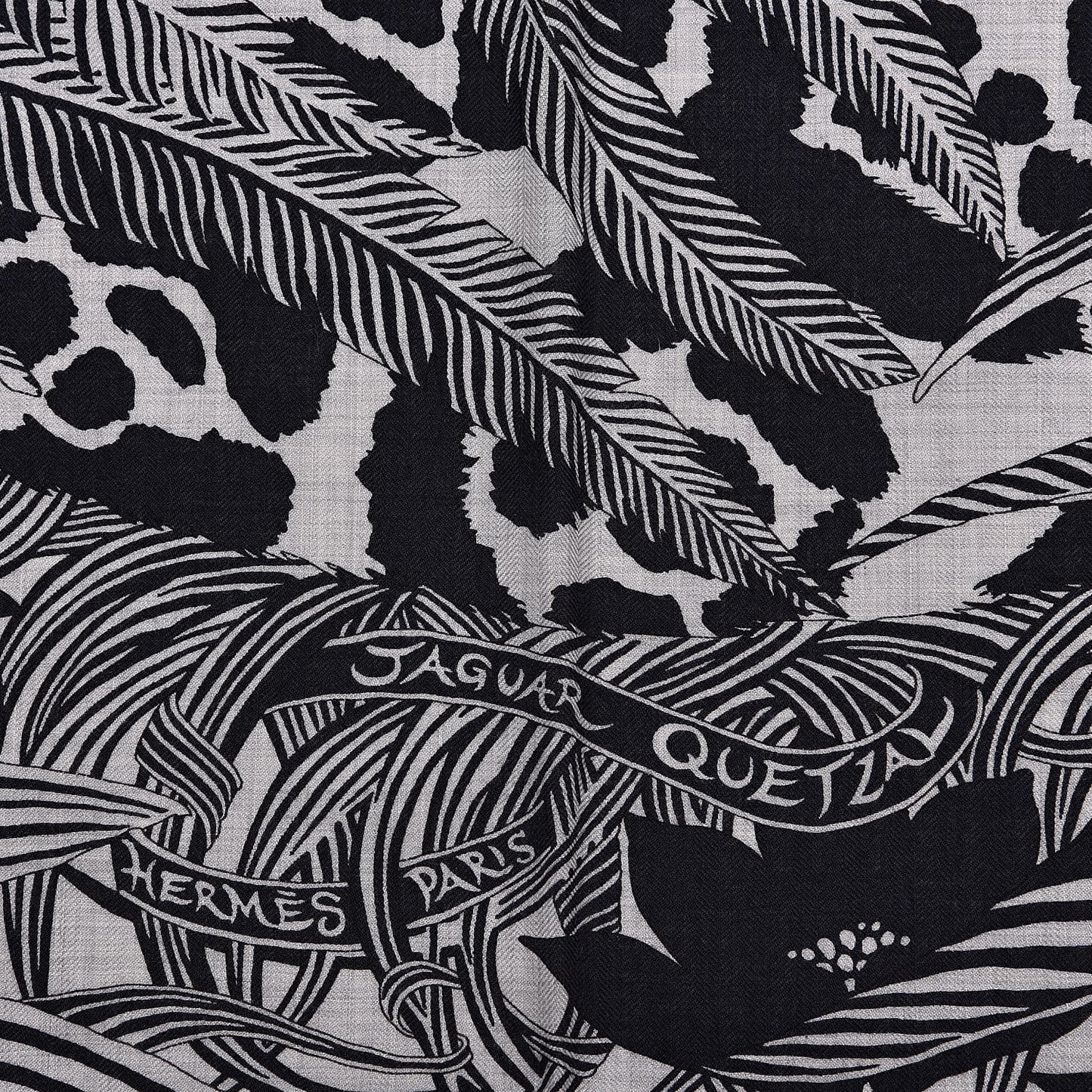 Cashmere Silk Jaguar Quetzal Shawl 140 Gris Chine Bleu Black Gris