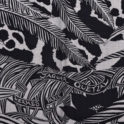 Hermes Cashmere Silk Jaguar Quetzal Shawl 140 Gris Chine Bleu Black Gris 4 of 6