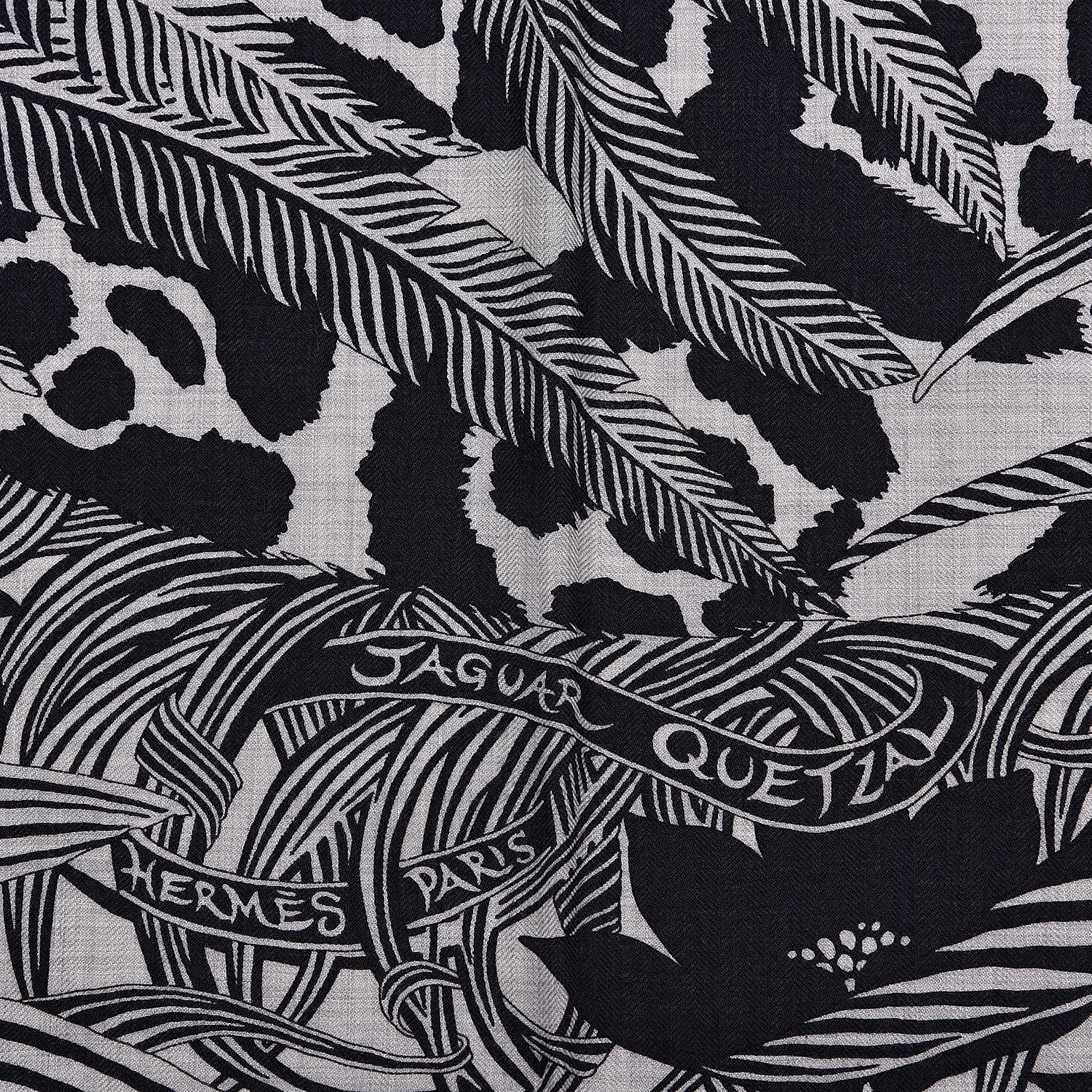 Hermes Cashmere Silk Jaguar Quetzal Shawl 140 Gris Chine Bleu Black Gris 4 of 6