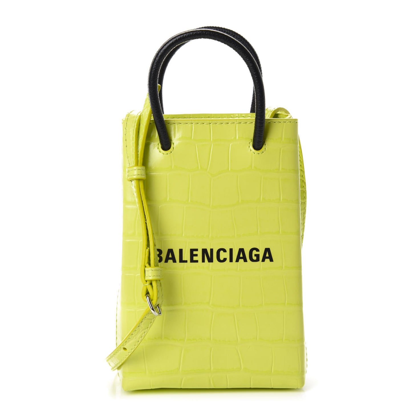 Calfskin Crocodile Embossed Logo Shopping Phone Holder Bag Lime