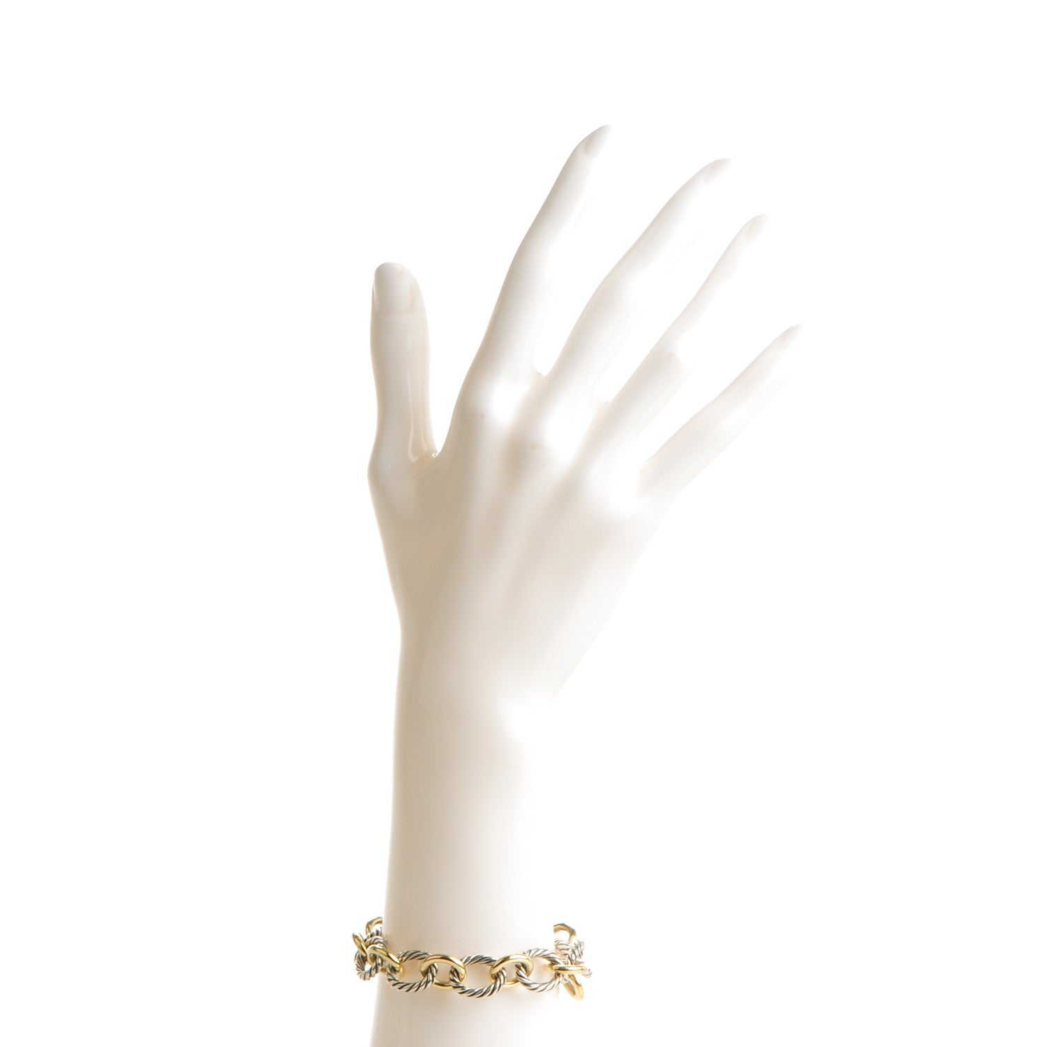 David Yurman Sterling Silver 18K Yellow Gold 12mm Large Oval Link Bracelet 2 of 4