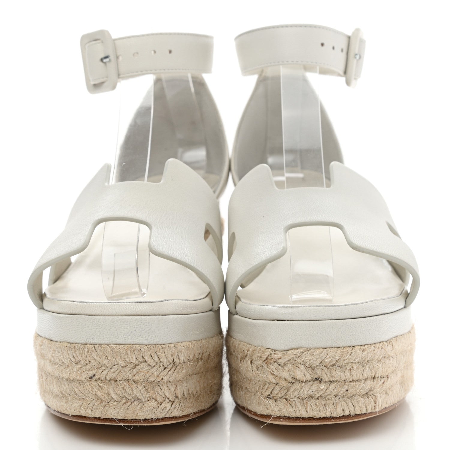 Hermes Goatskin Elda Espadrille Wedge Sandals 36 White 2 of 9