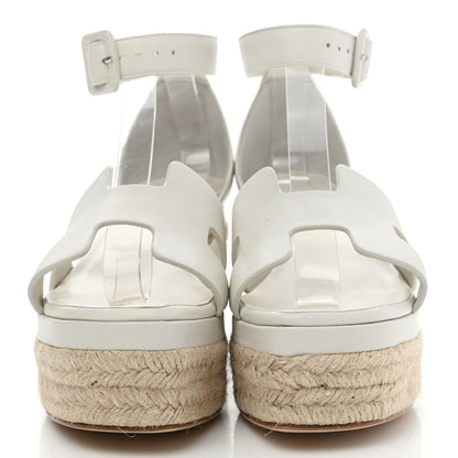 Hermes Goatskin Elda Espadrille Wedge Sandals 36 White 2 of 9