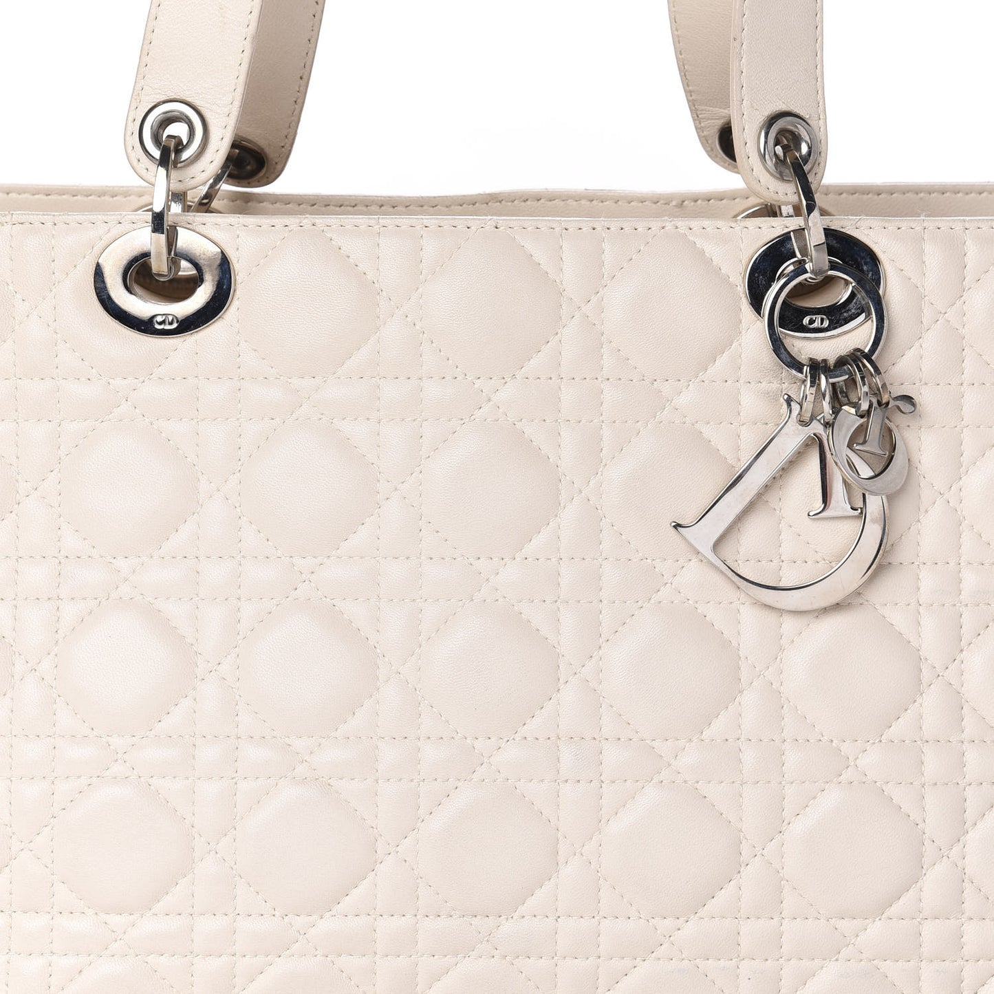 Lambskin Cannage Large Lady Dior Shopper Tote White
