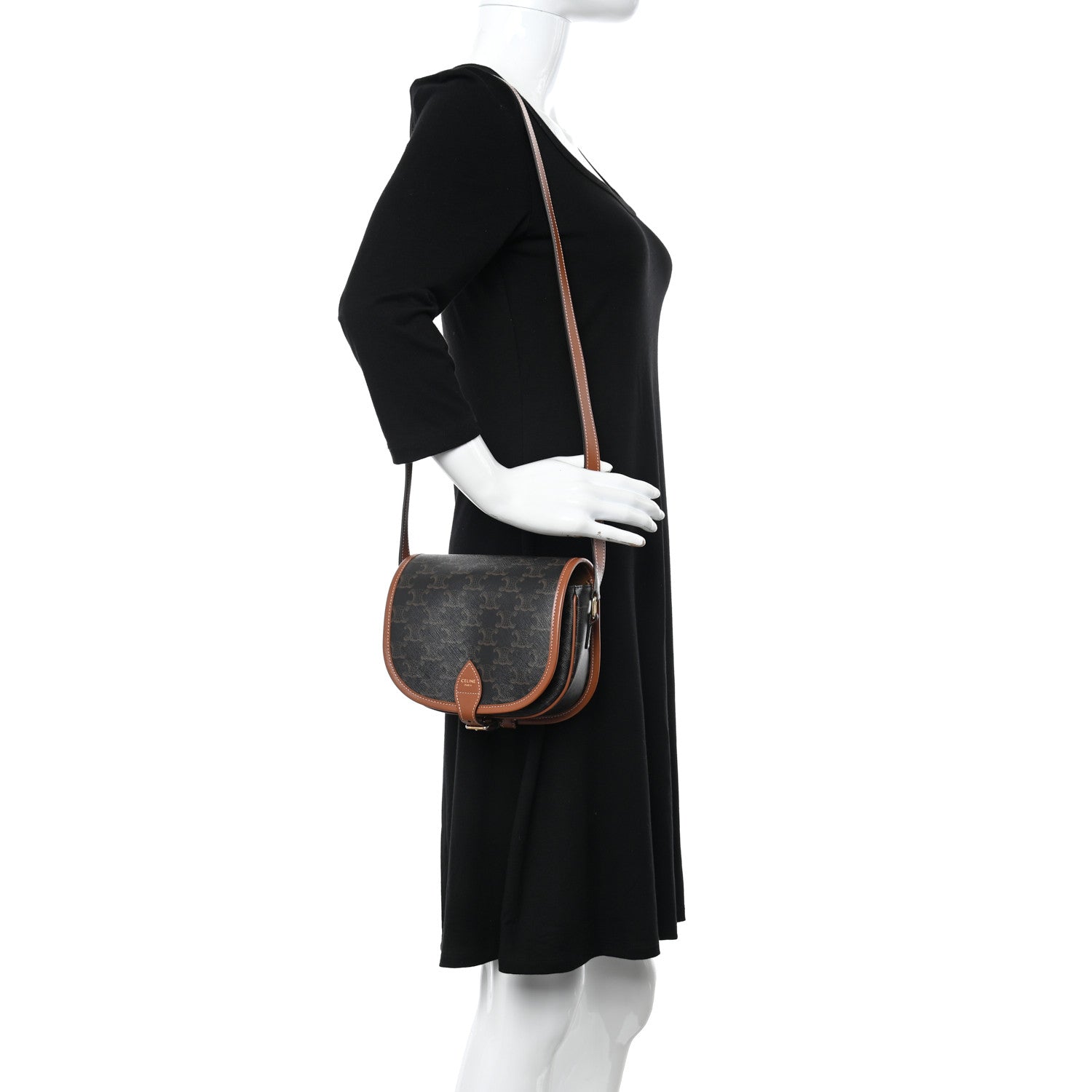 Celine Triomphe Canvas Medium Folco Bag Tan 2 of 9