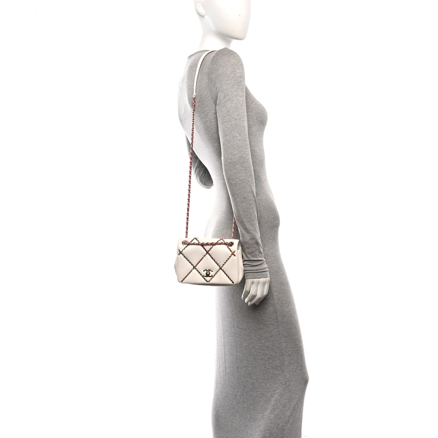Chanel Lambskin Small Entwined Chain Flap White Multicolor 2 of 10
