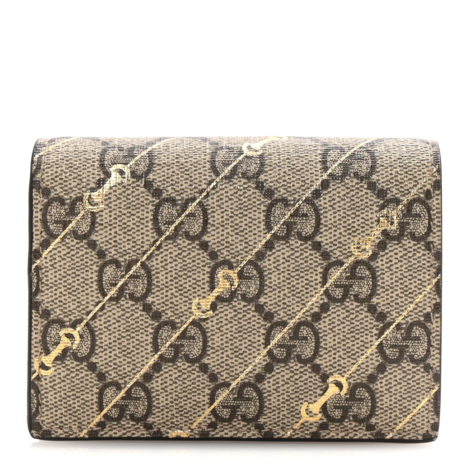 Gucci GG Supreme Monogram Calfskin Horsebit Print Card Case Beige