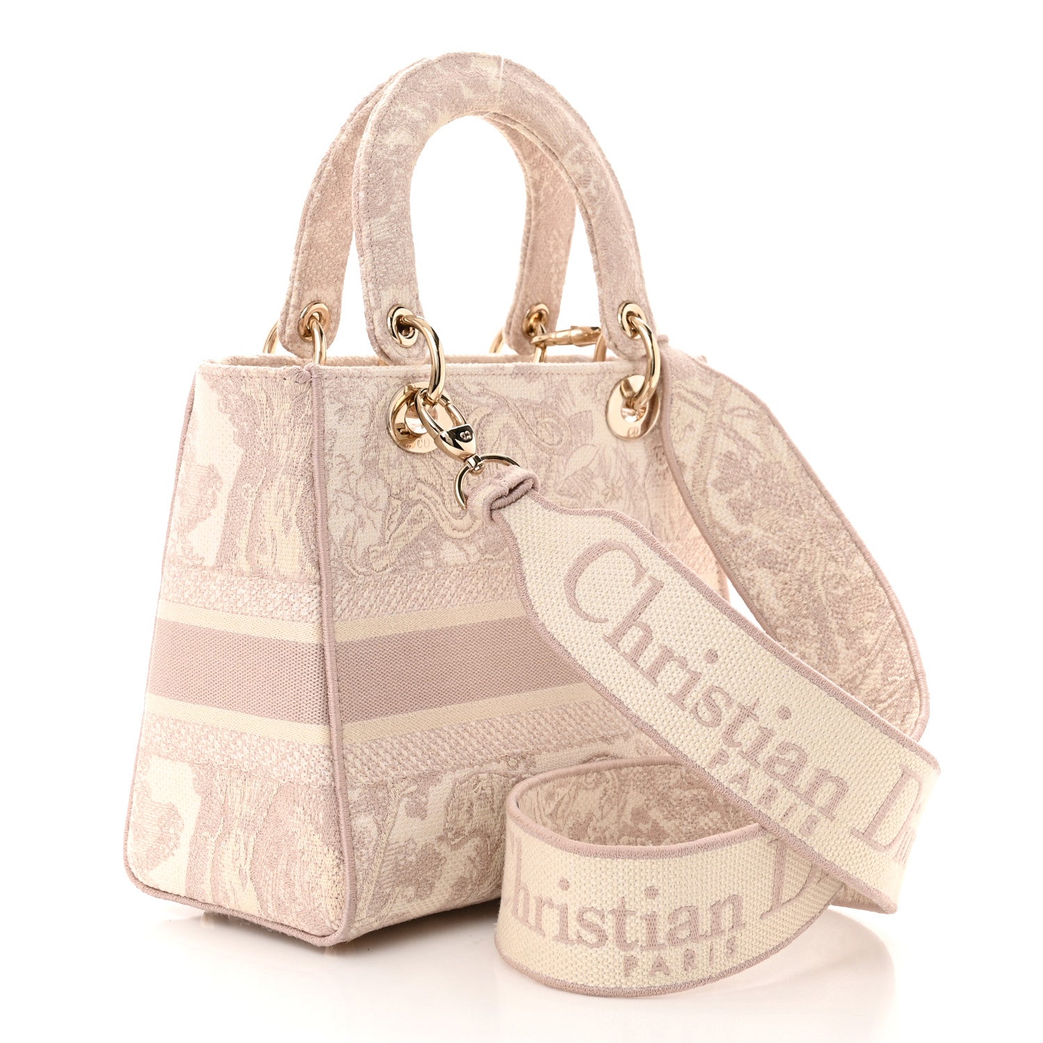 Christian Dior Canvas Toile De Jouy Reverse Embroidered Medium Lady D-Lite Rose 3 of 10