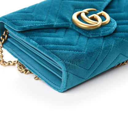 Gucci Velvet Matelasse GG Marmont Chain Wallet Pavone Cyan 7 of 8