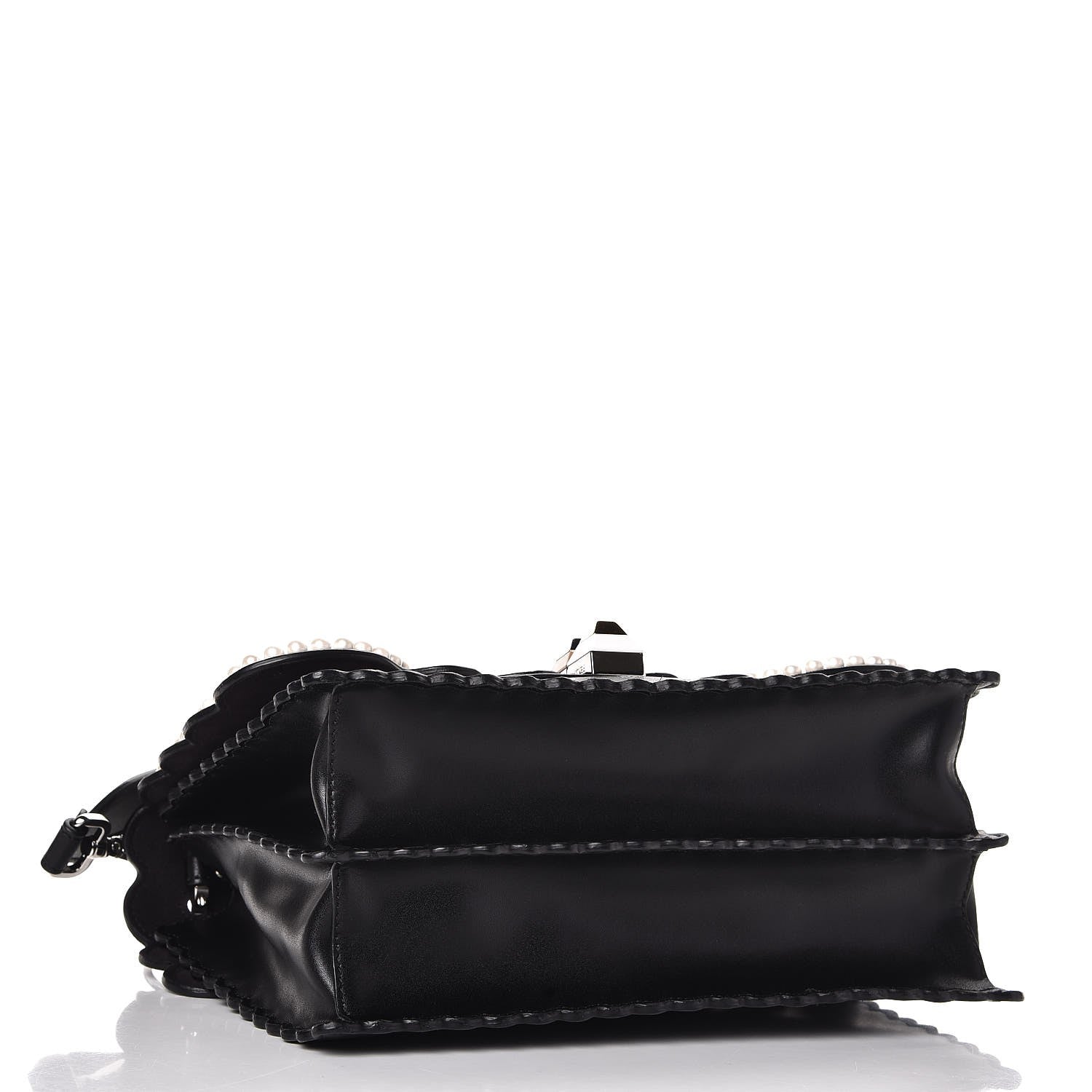 Fendi Vitello Liberty Pearl Bi-Color Flowers and Bows Scalloped Studded Kan I Shoulder Bag Black Camelia 5 of 11
